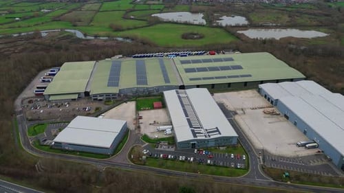 Aerial view of industrial buildings, United Kingdom.