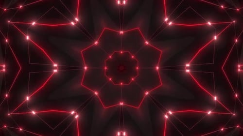 Digital Red Geometric Glowing Lines Kaleidoscope Background