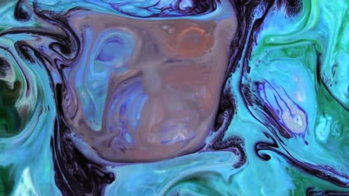 Abstract Fluid Art with Blue Purple and Green Paint