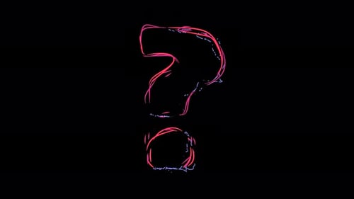 Question mark made of multicolor neon curves and lightnings on alpha. Loop 4k clip.