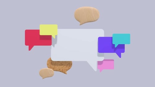 Burbuja de discurso animada en 3D. Charla, conversación, diálogo, concepto de redes sociales.