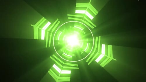 Dynamic green tunnel of light with futuristic movement and energy