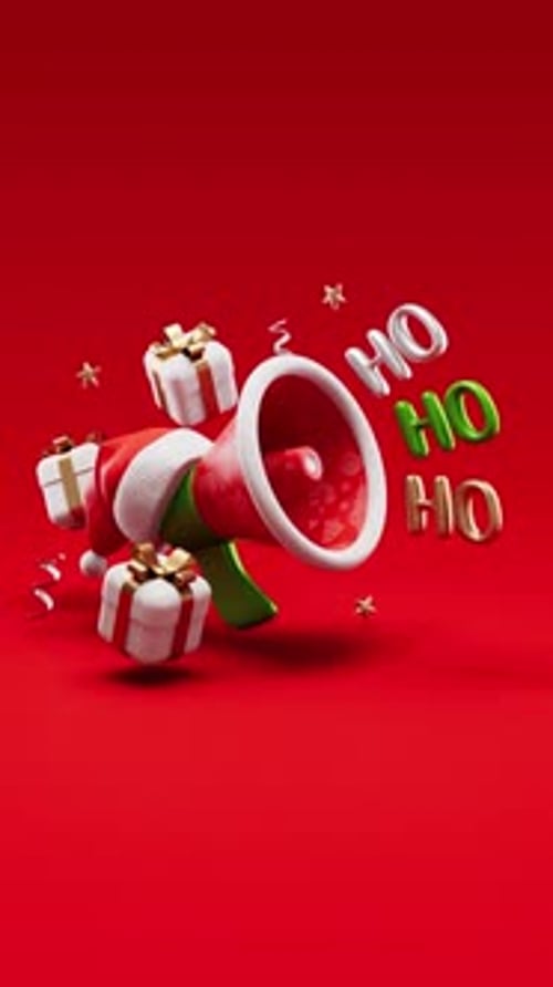 Christmas Megaphone Announcement with Santa Hat and Gifts 3D Animation