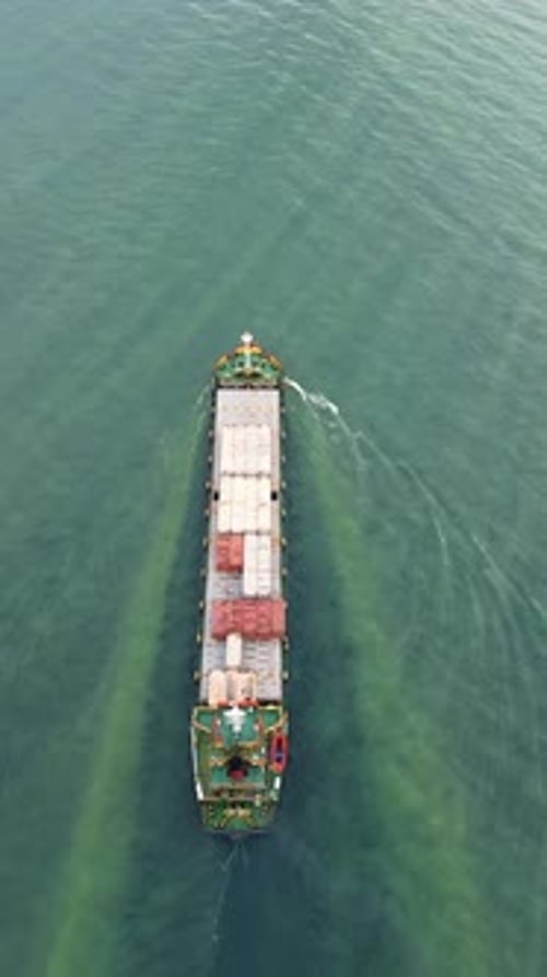Aerial View of Cargo Ship at Sea