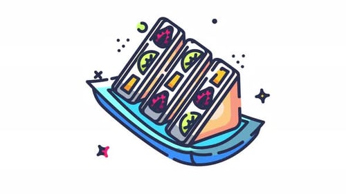Animated Cartoon Fruit Sandwiches on Plate Icon