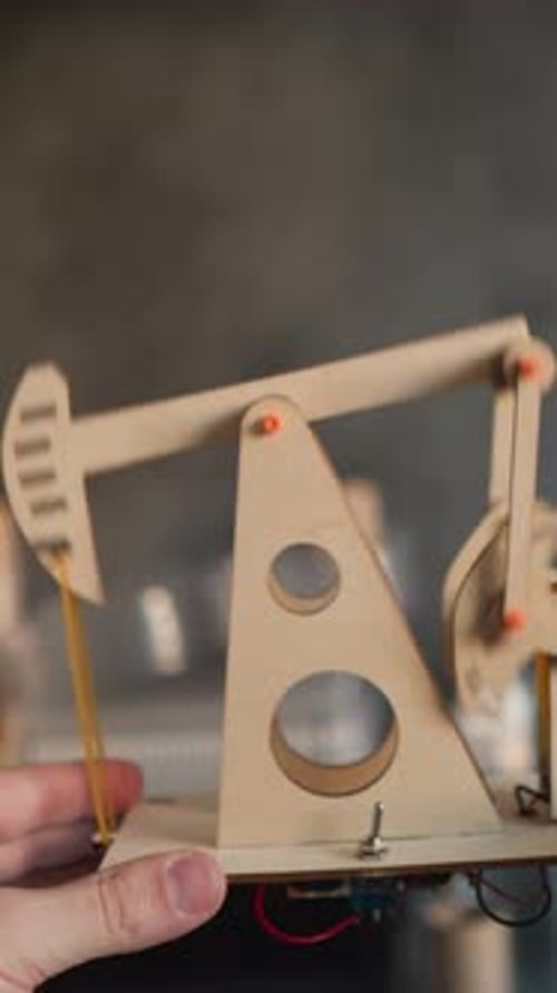 Wooden Oil Pump Jack Mechanical Model in Action