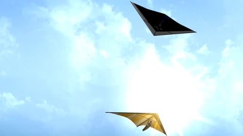 Drones futuristes volant dans un ciel lumineux
