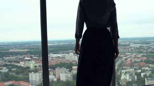 Successful Businesswoman Admire View Form Window in Office 30s