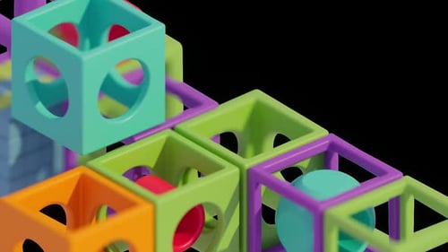 Dynamic Colorful 3D Geometric Blocks Assembling Animation