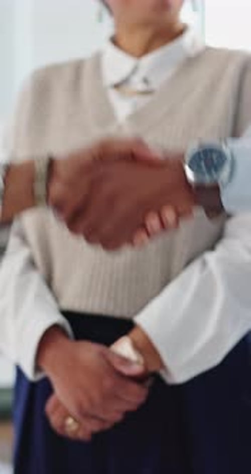 Handshake, meeting and welcome with business people in office for partnership, hiring and agreement