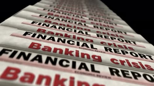 Banking crisis finance and economy newspaper printing media