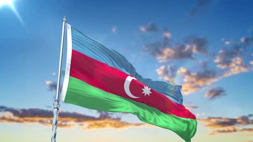 Realistic Azerbaijan Flag Waving in Sunny Sky