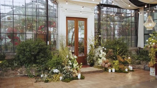 Greenhouse Wedding Interior With Elegant Floral Decorations