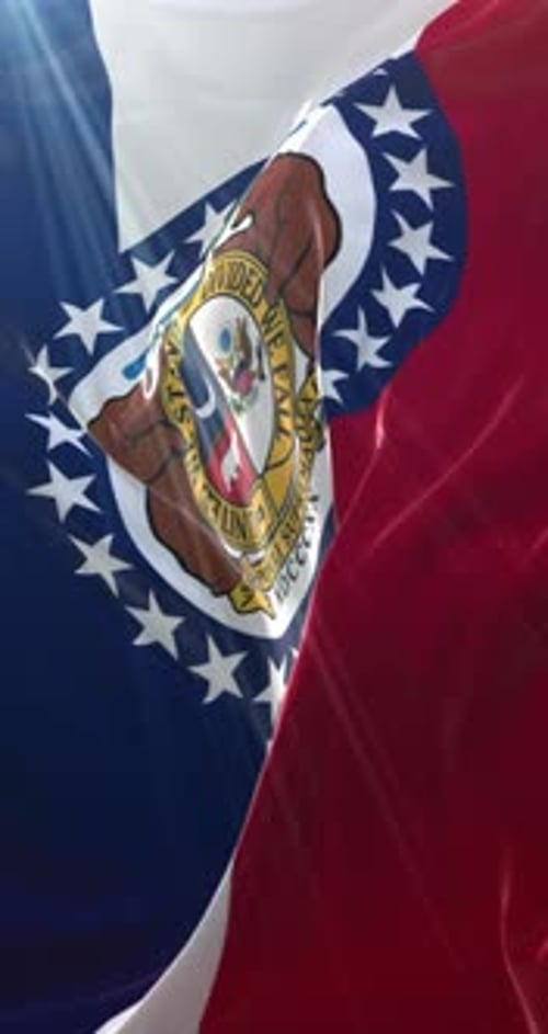 Missouri State Flag Waving with Sun Rays