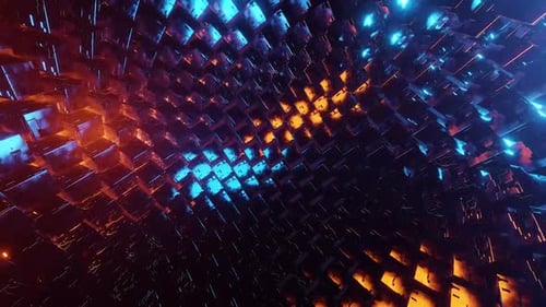 Dynamic futuristic cubes glowing in vibrant colors for technology