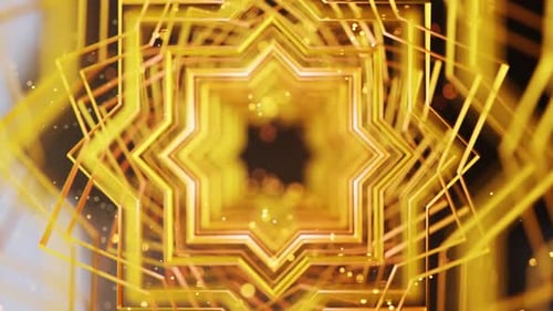 Golden Geometric Star Tunnel with Glowing Particles Background Loop