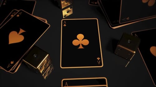 Black Playing Cards Fall Like Dominoes with Golden Club sign