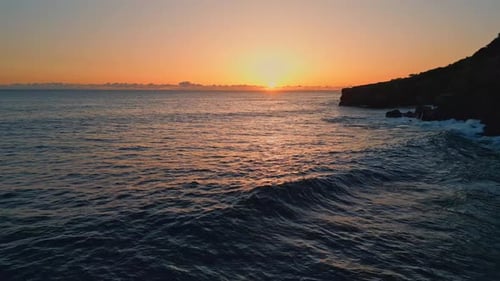 Evening Waves Washing Stones Drone View Sky Horizon Over Stormy Ocean Water