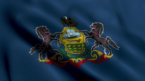 Waving Pennsylvania State Flag with Official Coat of Arms