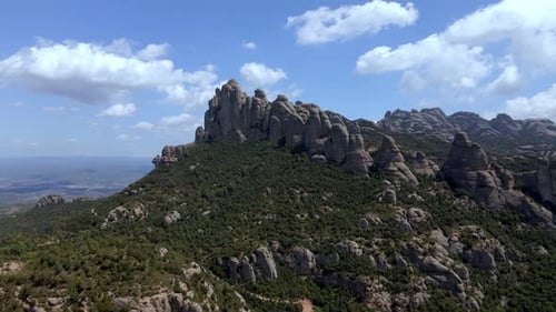 Aerial views of Montserrat mountain range in Catalonia