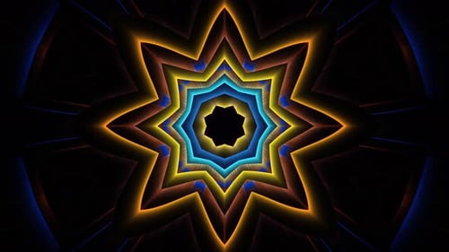 Neon Glowing Geometric Kaleidoscope Tunnel Animation