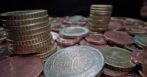 Close Up of Piles of Euro Currency