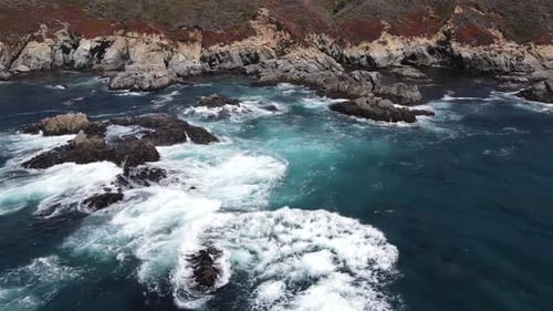 Aerial of the rugged coastline in California
