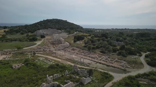 Panoramic Aerial View of Patara Ruins Near the Mediterranean