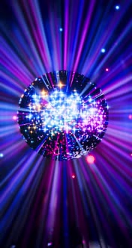 Estilo disco. Luces brillantes. Bola de discoteca para redes sociales. Introducción a la pantalla de vídeos cortos. Bucle VJ.