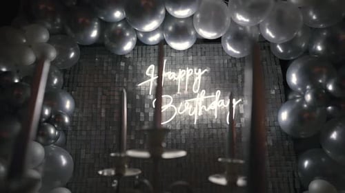 Happy Birthday with balloons and candles decoration
