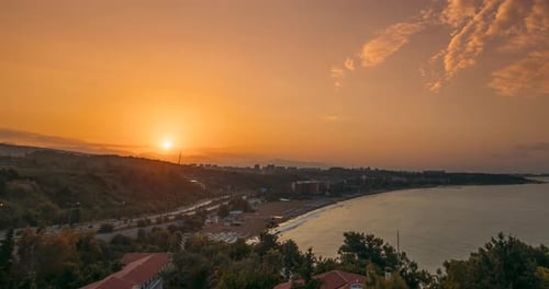 Morning Sunrise Sky In Different Colors Timelapse Above Mediterranean Coast Of Antalya And Alanya