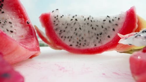 Slices of Dragon Fruit Close Up on Display