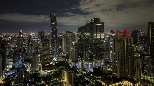 Stunning Night Aerial View of Bangkok Skyline, Bangkok at Night – Illuminated Skyscrapers, High-End
