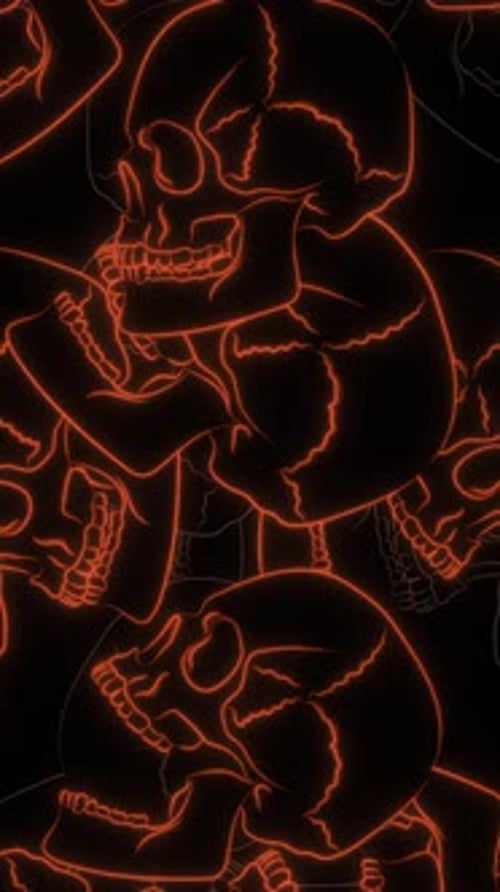 Neon Red Skull Outlines Looping Vertical Background