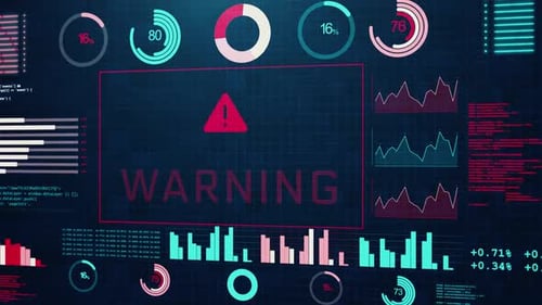 Animated Futuristic HUD Data Display with Warning Message
