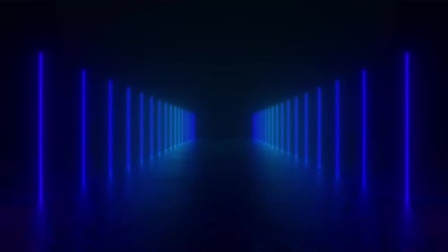 Neon Light Tunnel in Dark Room