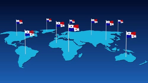 Panama National Flag Fly On Earth Map Animation