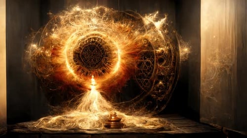 Abstract Golden Energy Vortex with Intricate Glowing Patterns