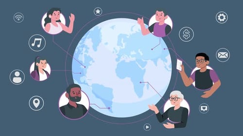 Animated Global Network Infographic with Diverse People