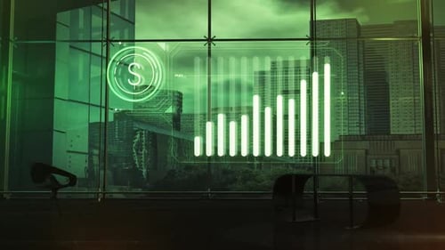 Hologram Of Dollar Growth Chart In A Modern Office Space