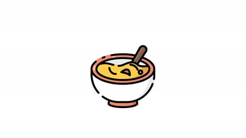 Bowl of hot soup with a spoon icon animation video design