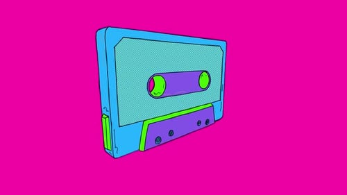 Retro Sketched Cassette Tape Rotating Animation Loop