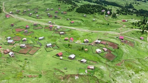 Flying Above Highland Summer Village On Mountain Plateau Of Adjara Province, Georgia