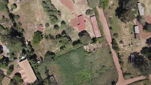 Aerial top down view of African countryside in Southern Kenya