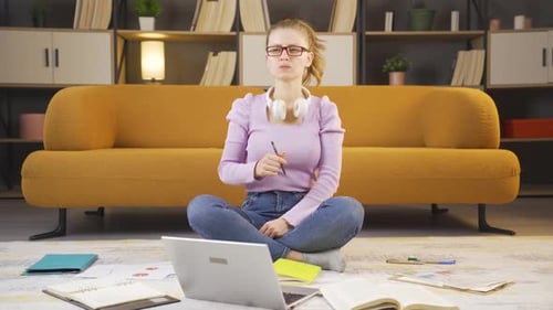 Thoughtful and stressed college student.