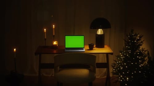 Laptop with Green Screen in Christmas Setting