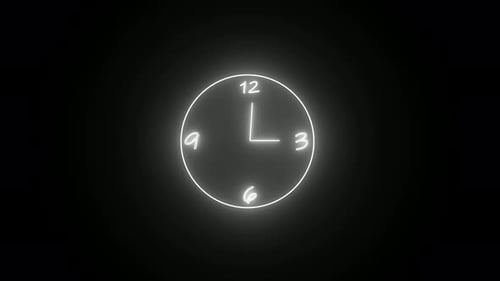 Animação analógica de relógio brilhante, loop de 12 horas. relógio de néon,