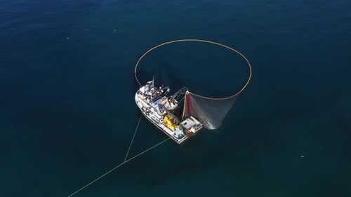 Footage Of Fishing Boat Pulling In Its Nets