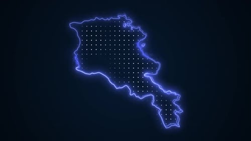 Electric Neon Outline Map of Armenia Technology Reveal
