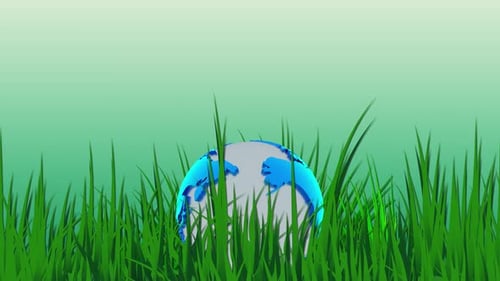 Spinning Earth Globe in Green Grass Animation